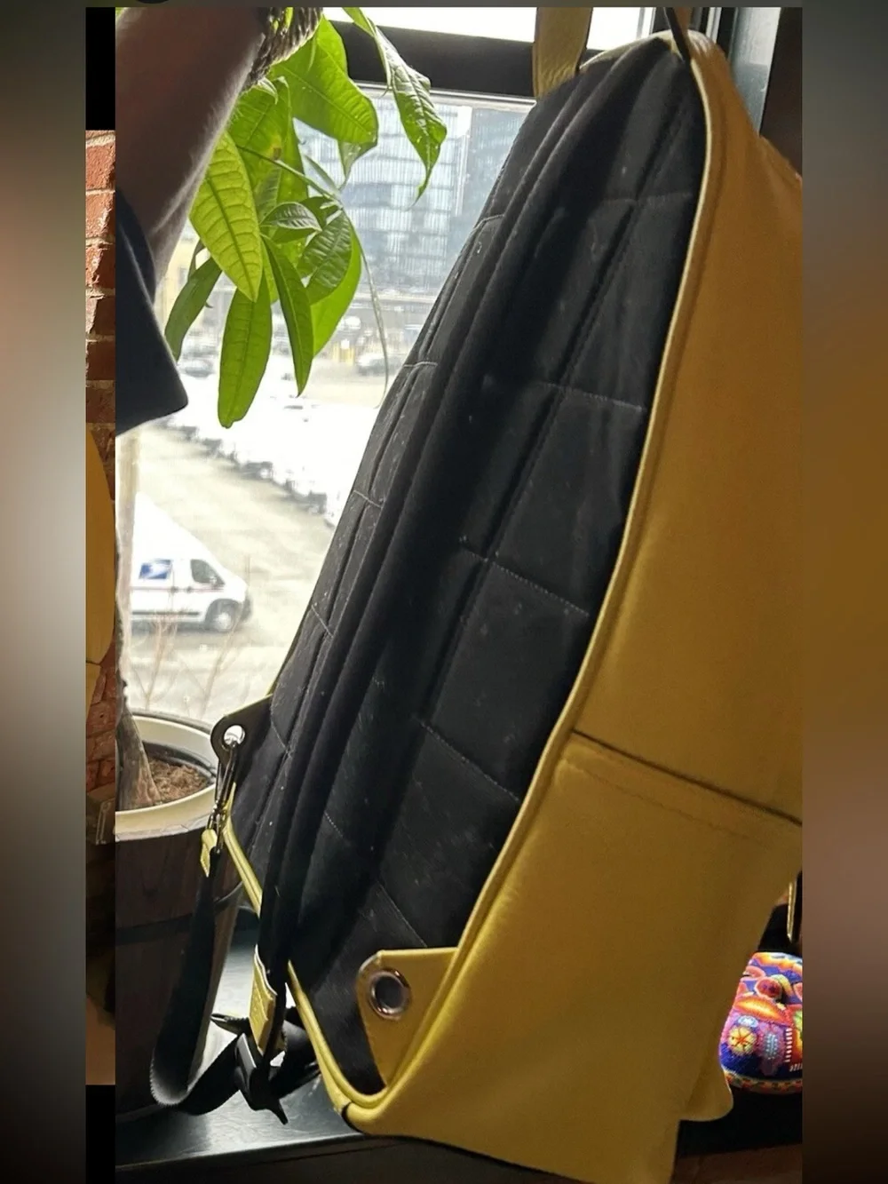 Mulberry Lime Yellow Leather Backpack with Front Zip Pocket